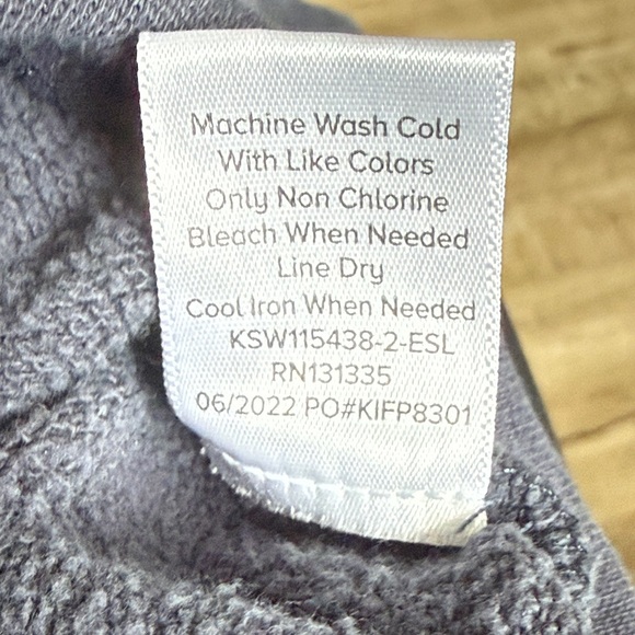 Evereve Denim Blue Sweatshirt multi colored embroidered stripes on arms Med - Picture 10 of 11